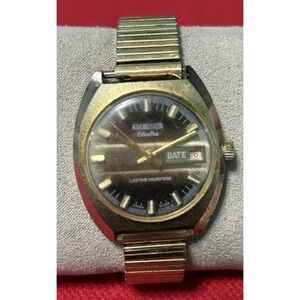 Vintage Kronotron Electra Men Watch Lifetime Mainspring Brown Hong Kong Works